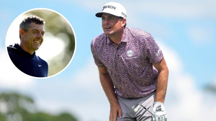 Keegan Bradley watches his tee shot during the final round of the Tour Championship / Rory McIlroy in a practice round ahead of the Irish Open
