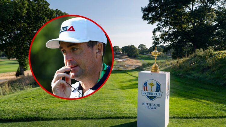 Ryder Cup trophy image with Keegan Bradley inset