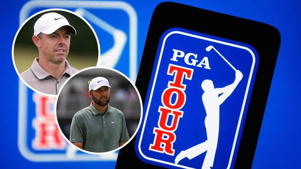 Scottie Scheffler on the eighth green during the final round of the PGA Tour Championship, August 24, 2025 at East Lake / Rory McIlroy during the t...