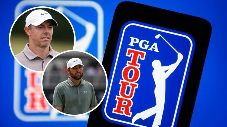 Scottie Scheffler on the eighth green during the final round of the PGA Tour Championship, August 24, 2025 at East Lake / Rory McIlroy during the t...