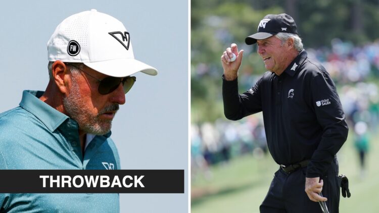 Phil Mickelson in action during the 2025 US Open at Oakmont / Gary Player during the par three contest at The Masters