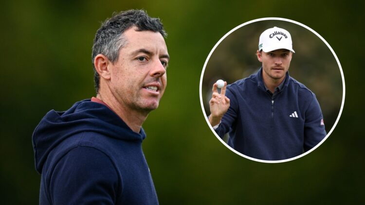 Rory McIlroy image with Rasmus Hojgaard inset