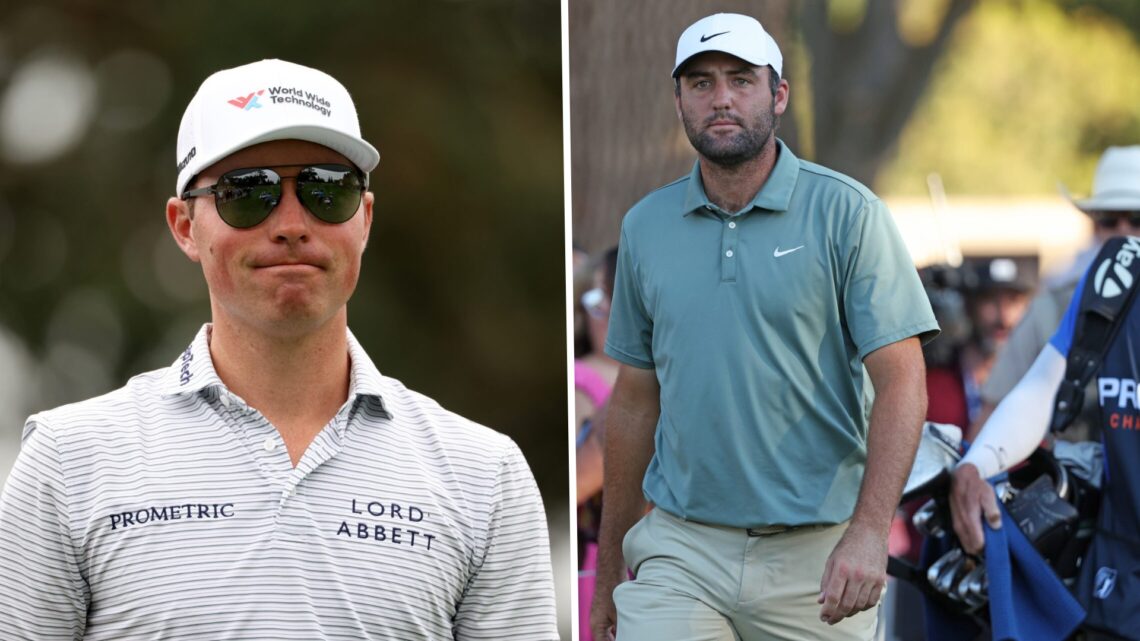 A split image of Scottie Scheffler and Ben Griffin during round four of the Procore Championship