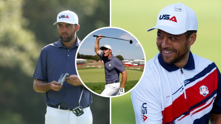 Scottie Scheffler, Xander Schauffele and Bryson DeChambeau in practice at Bethpage ahead of the Ryder Cup