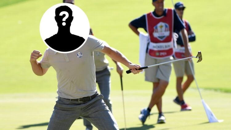 Thomas Pieters celebrates holing a putt during the 2016 Ryder Cup