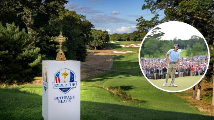 A general view of Bethpage Black ahead of the Ryder Cup, inset of Tommy Fleetwood