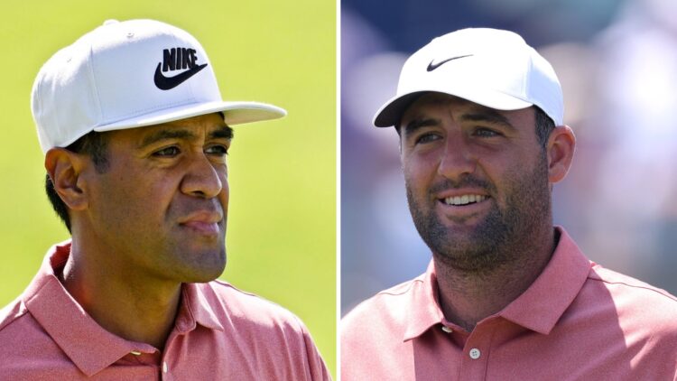 Tony Finau during the third round of the Genesis Invitational / Scottie Scheffler during the US Open at Oakmont in 2025