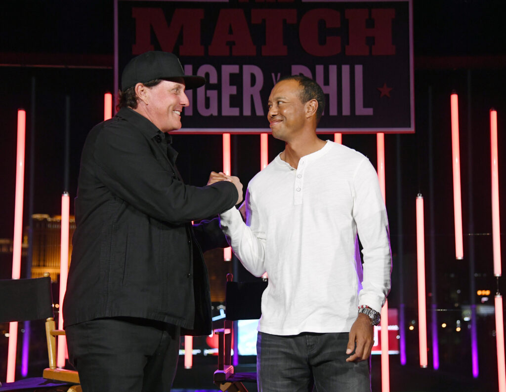 Tiger Woods with Phil Mickelson ahead of The Match in 2018