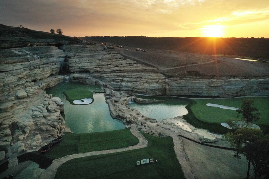 An aerial drone view of the 19th hole for the Payne's Valley Cup