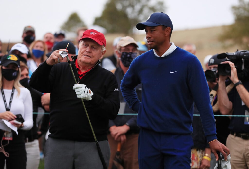 Jack Nicklaus and Tiger Woods at the Payne's Valley Cup