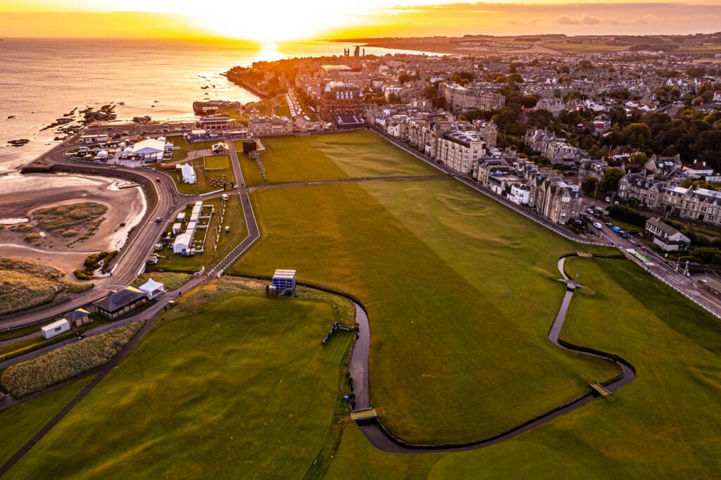 An aerial view of the St Andrews Old Course