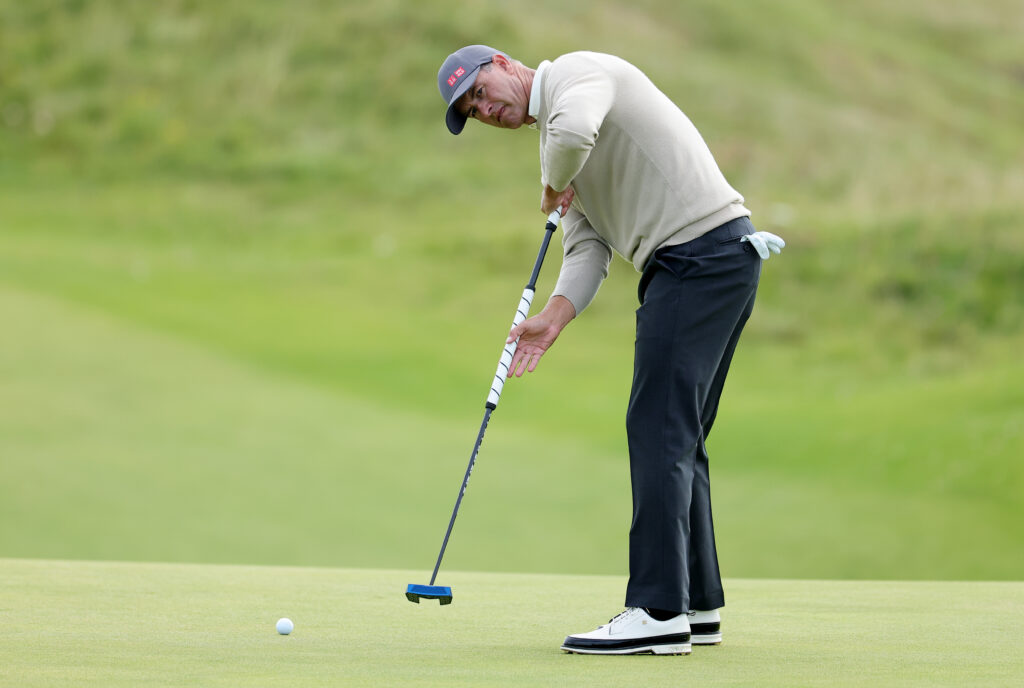 Adam Scott putts on the sixth green during a practice round prior to The 153rd Open Championship at Royal Portrush