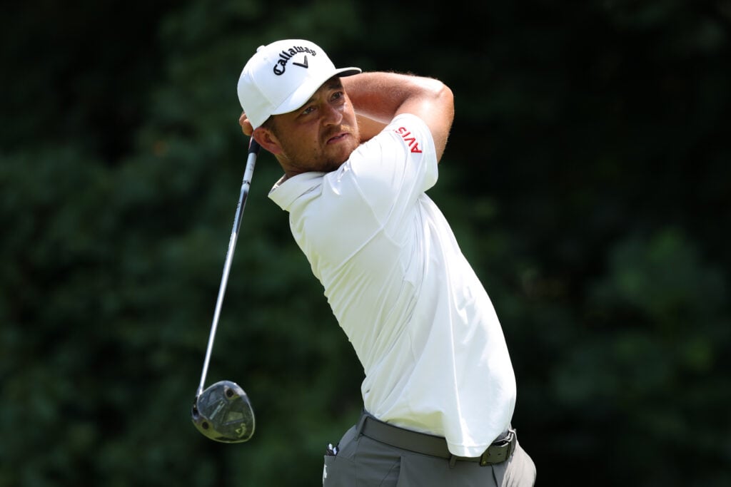 Xander Schauffele hits his tee shot during the second round of the BMW Championship