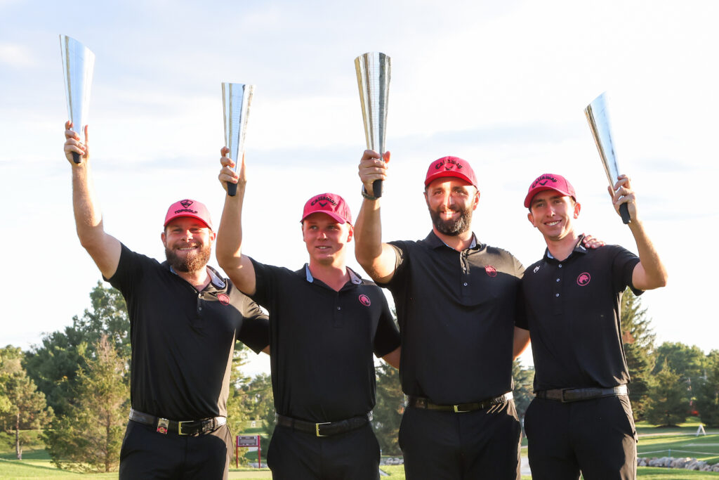 Jon Rahm's Legion XIII team celebrate winning the LIV Golf Team Championship
