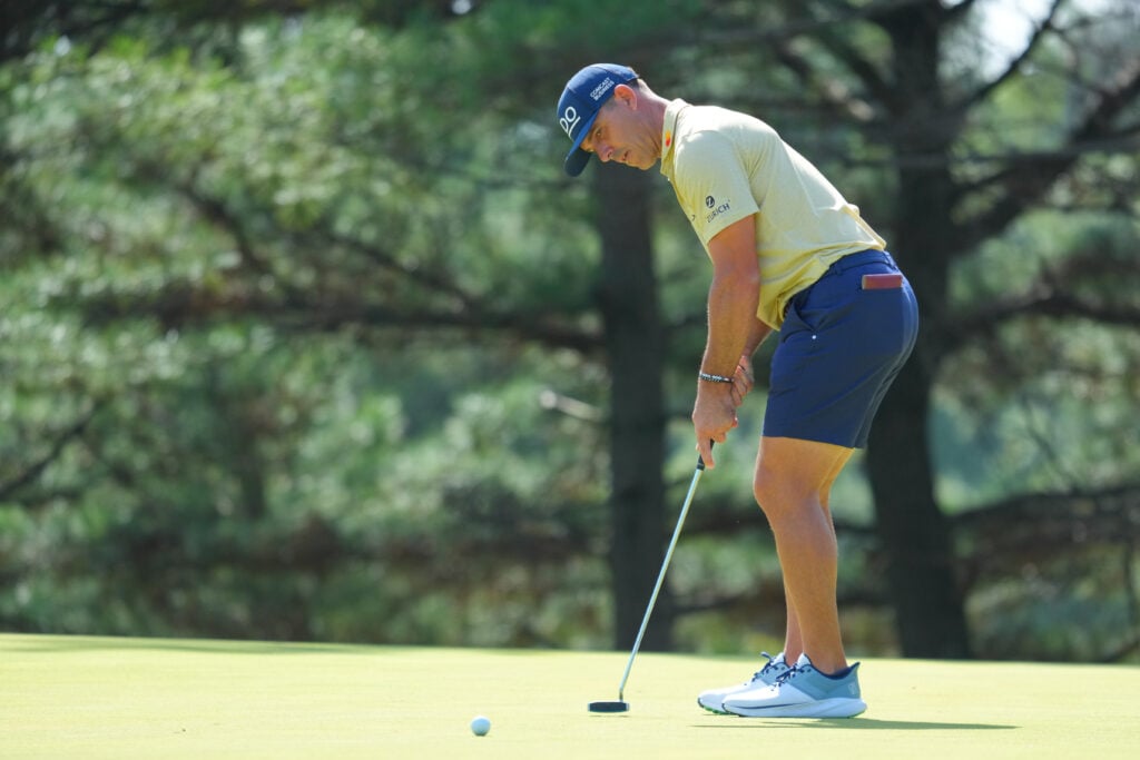 Billy Horschel hits a putt during a practice round at the Baycurrent Classic