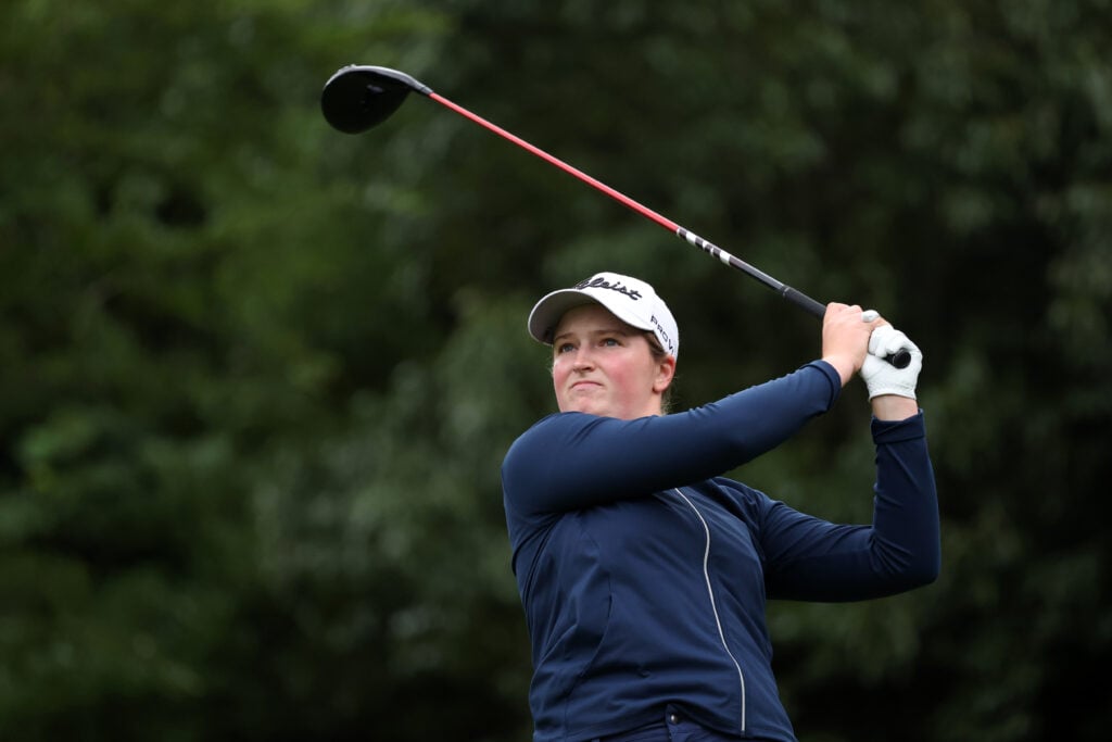 Lottie Woad hits a tee shot during the third round of the BMW Ladies Championship