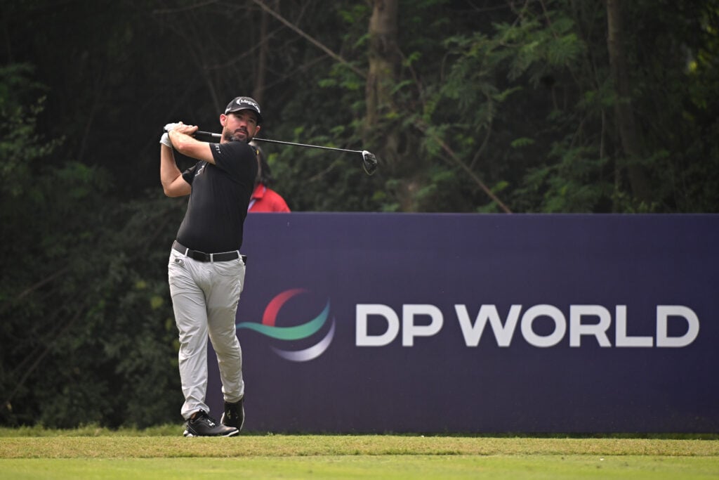 Brian Harman hits a tee shot during the final round of the DP World India Championship