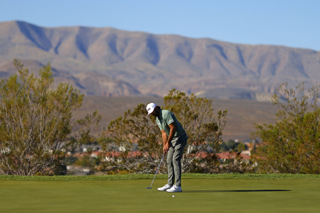 Max Homa takes a putt during round two of the Bank of Utah Championship