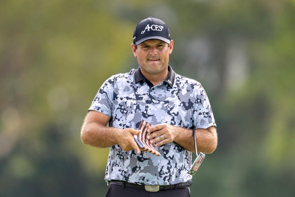 Patrick Reed of United States reacts during the first round of the Link Hong Kong Open at Hong Kong Golf Club