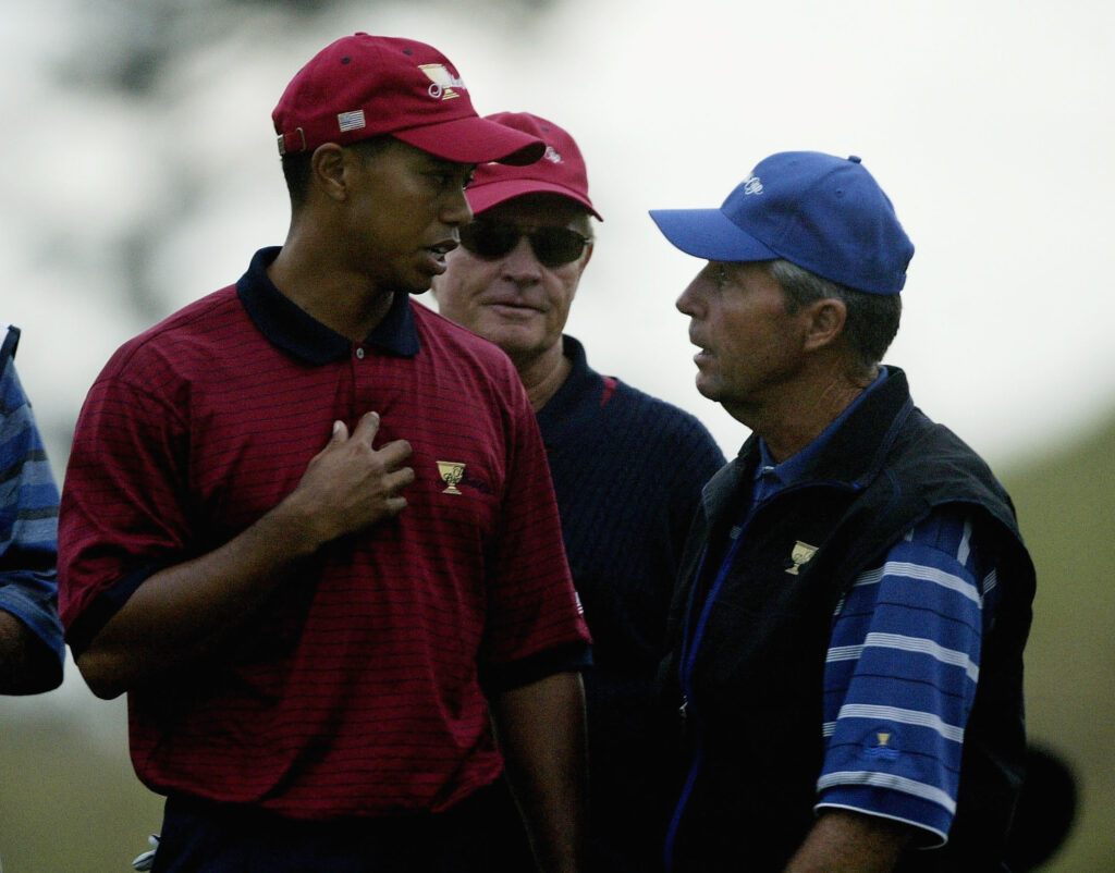 Gary Player with Tiger Woods during the Presidents Cup