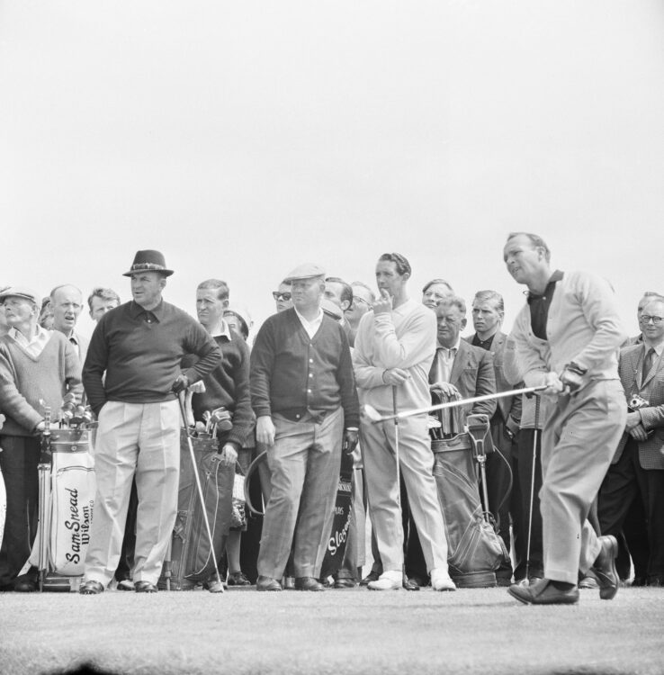 Open Championship 1962. Troon Golf Club in Troon, Scotland, held 11th - 13th July 1962. Pictured, Sam Snead, Jack Nicklaus, Bob Charles and Arnold ...