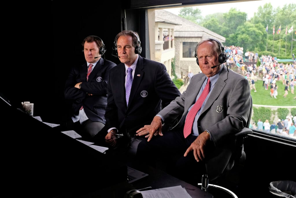 Jack Nicklaus Visits the CBS broadcast set with Nick Faldo and Jim Nantz at the Memorial Tournament at Muirfield Village