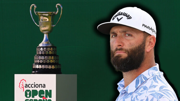 Composition image of Jon Rahm and the Spanish Open trophy.