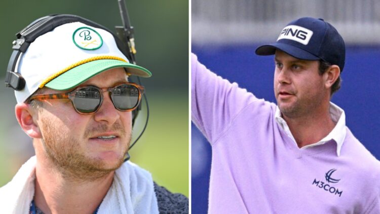 Dan Rapaport at the TOUR Championship / Harris English celebrates after winning the Farmers Insurance Open 2025