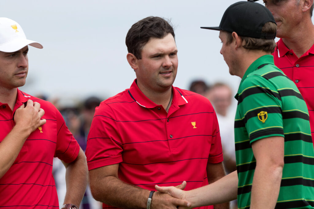 Patrick Reed with Cameron Smith during The Presidents Cup at Royal Melbourne Golf Club