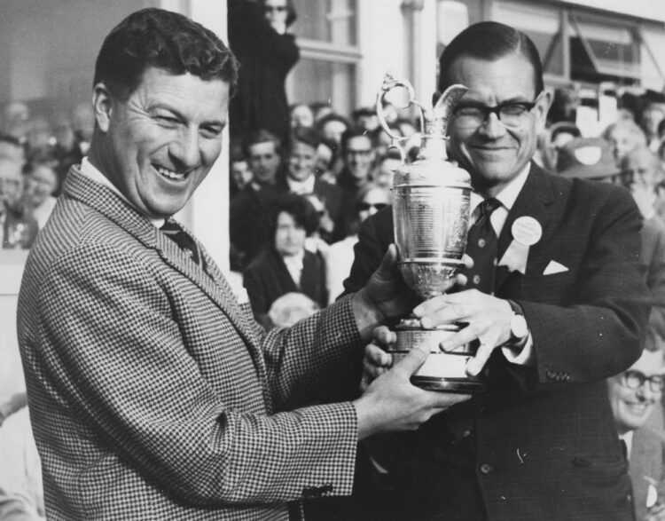 9 JUL 1965:  PETER THOMSON OF AUSTRALIA RECEIVES THE BRITISH OPEN GOLF CHAMPIONSHIP TROPHY AFTER WINNING THE TITLE FOR THE FIFTH TIME AT BIRKDALE, ...