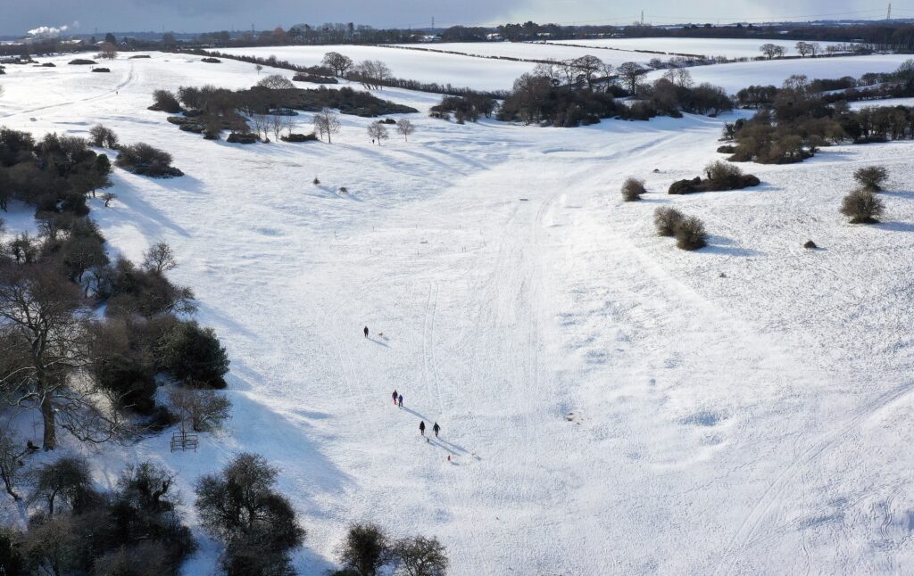 Snow covers the East Riding Golf Club in the north east of England