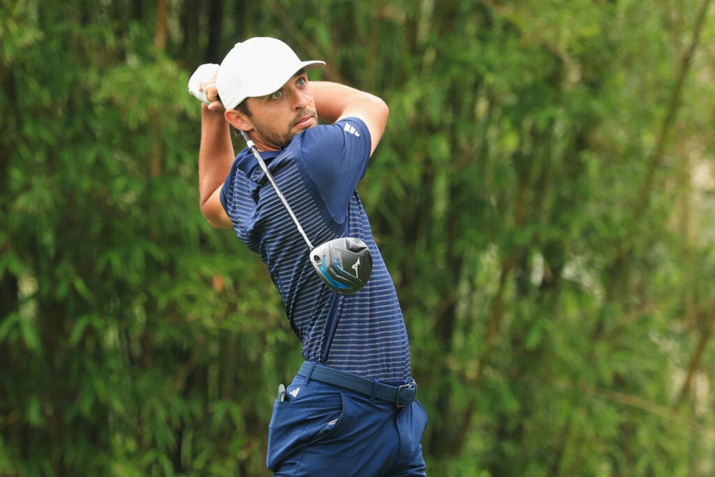 Marco Penge of England tees off at the 2025 Hainan Classic