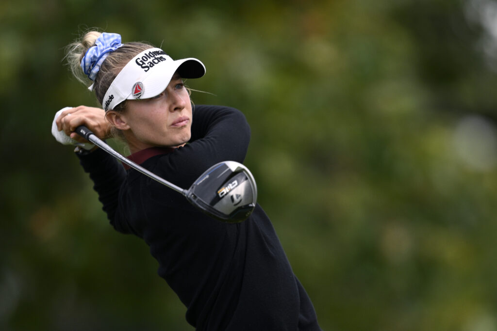Nelly Korda plays her shot from the 10th tee during the second round of the Walmart NW Arkansas Championship