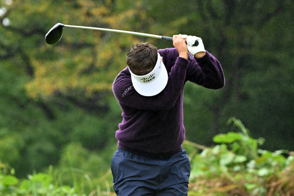 Keith Mitchell after his tee shot out of bounds on the 4th hole during the third round of the Baycurrent Classic