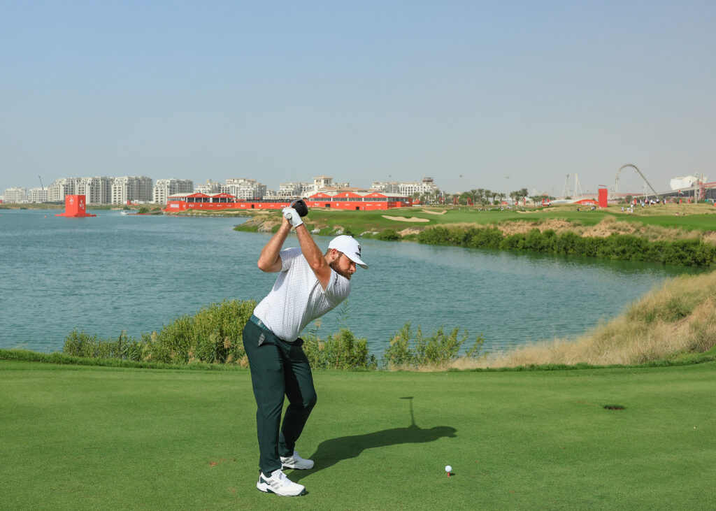 Tyrrell Hatton plays a tee shot at the Abu Dhabi HSBC Championship 2025