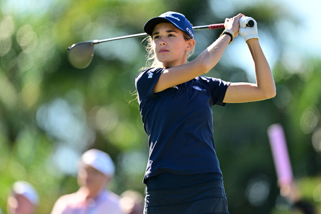 Kai Trump hits her driver during the ANNIKA