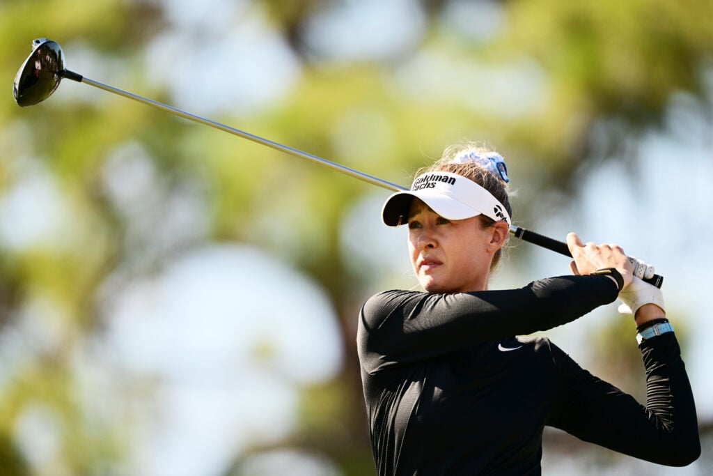 Nelly Korda hits a tee shot during round two of the ANNIKA in 2025