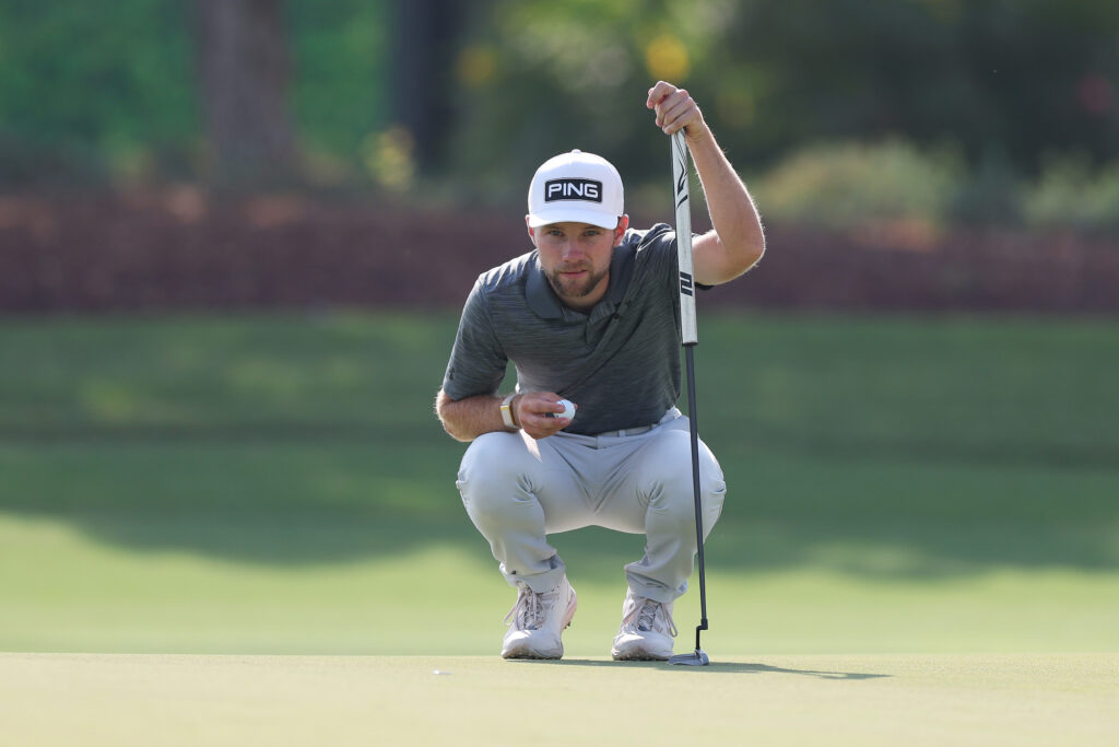 Rasmus Neergaard-Petersen lines up a putt during the final round of the DP World Tour Championship