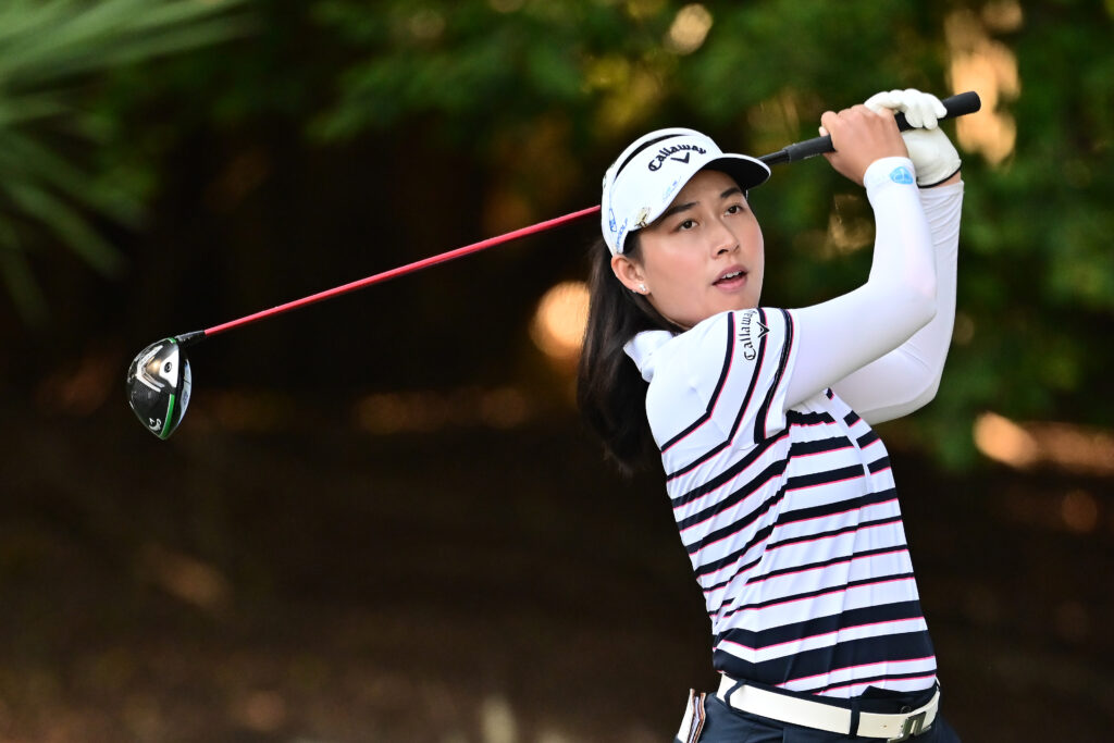 Jeeno Thitikul hits her tee shot during the third round of the CME Group Tour Championship