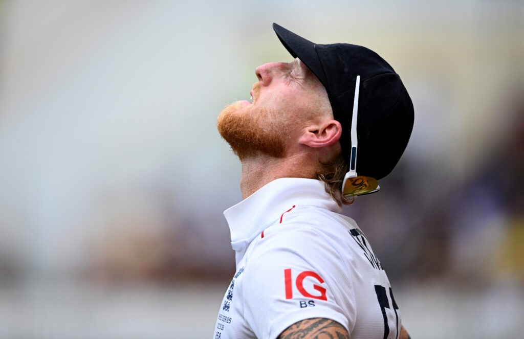 Ben Stokes looks frustrated during the second day of the first Test of the 2025/26 Ashes