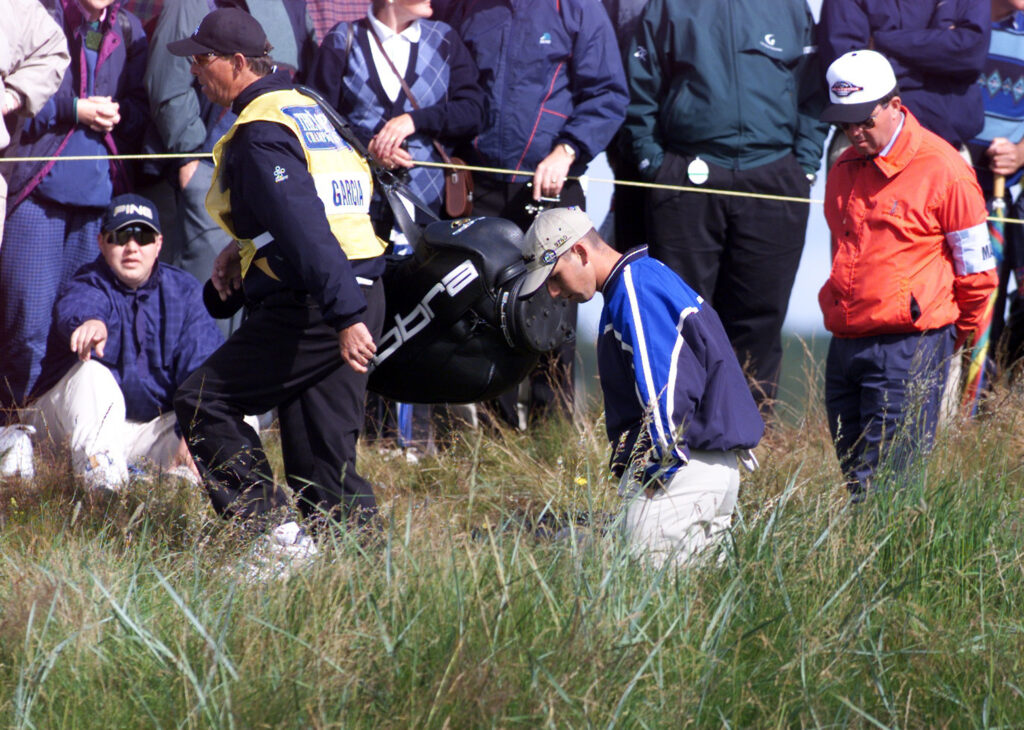 Sergio Garcia The Open Golf Championship 1999 Carnoustie trys to find his ball in the rough