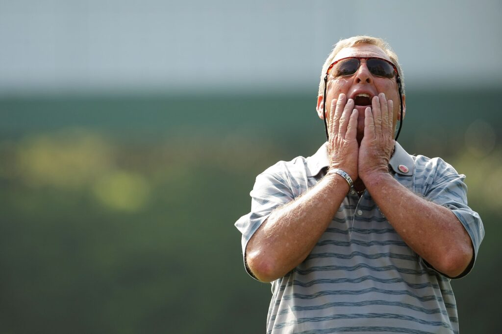 Fuzzy Zoeller during practice prior to the start of the 2008 Masters at Augusta National