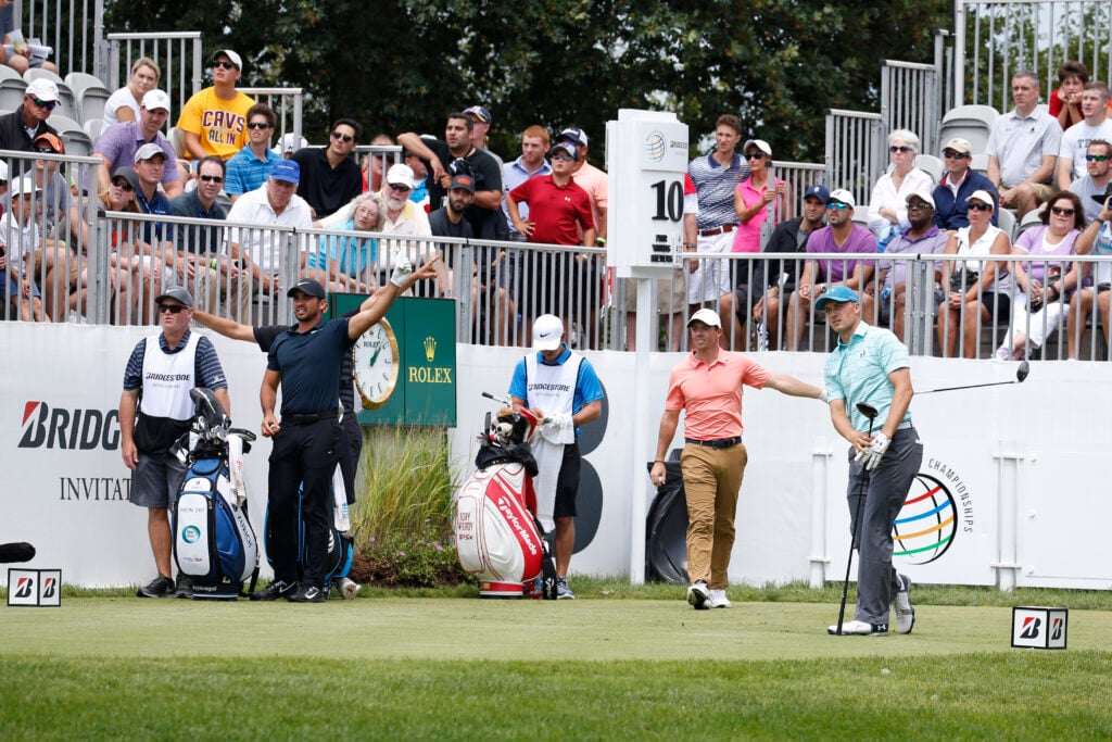 Jordan Spieth with Jason Day and Rory McIlroy at the World Golf Championship-Bridgestone Invitational