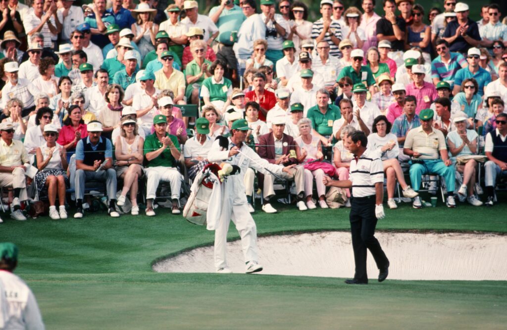 Fuzzy Zoeller in front of the gallery during the 1988 Masters at Augusta National