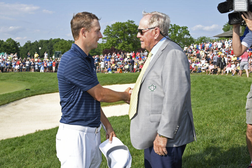 Jordan Spieth with Jack Nicklaus during the final round of the Memorial Tournament