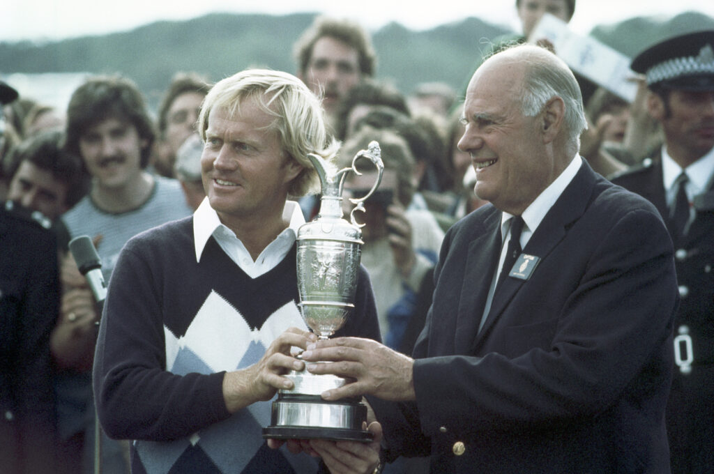 Jack Nicklaus lifts the Claret Jug after winning The Open Championship in 1978