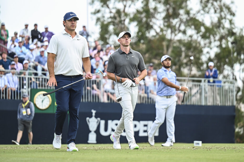 Rory McIlroy and Brooks Koepka during the first round of the US Open in 2023