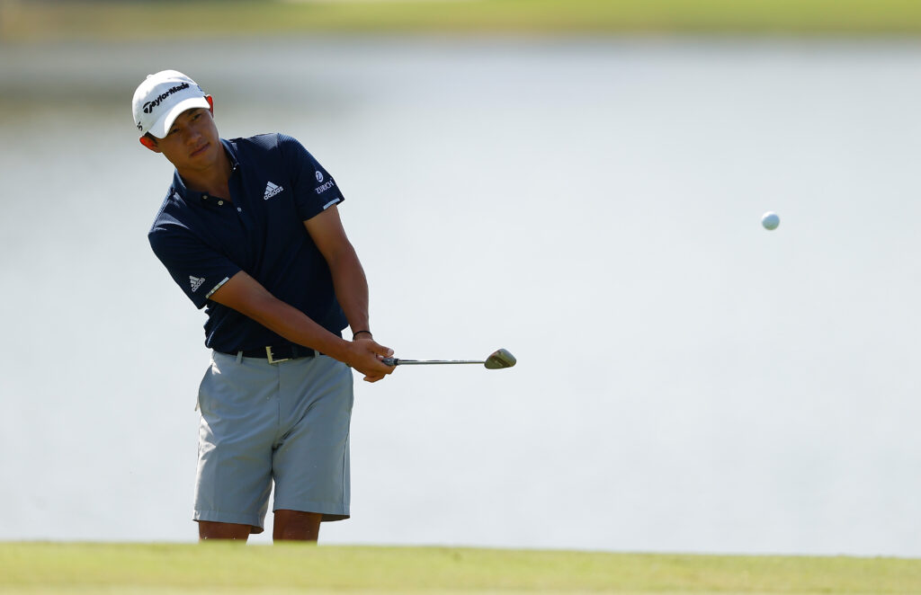 Collin Morikawa warms up in the chipping area during a practice round prior to the TOUR Championship 2020