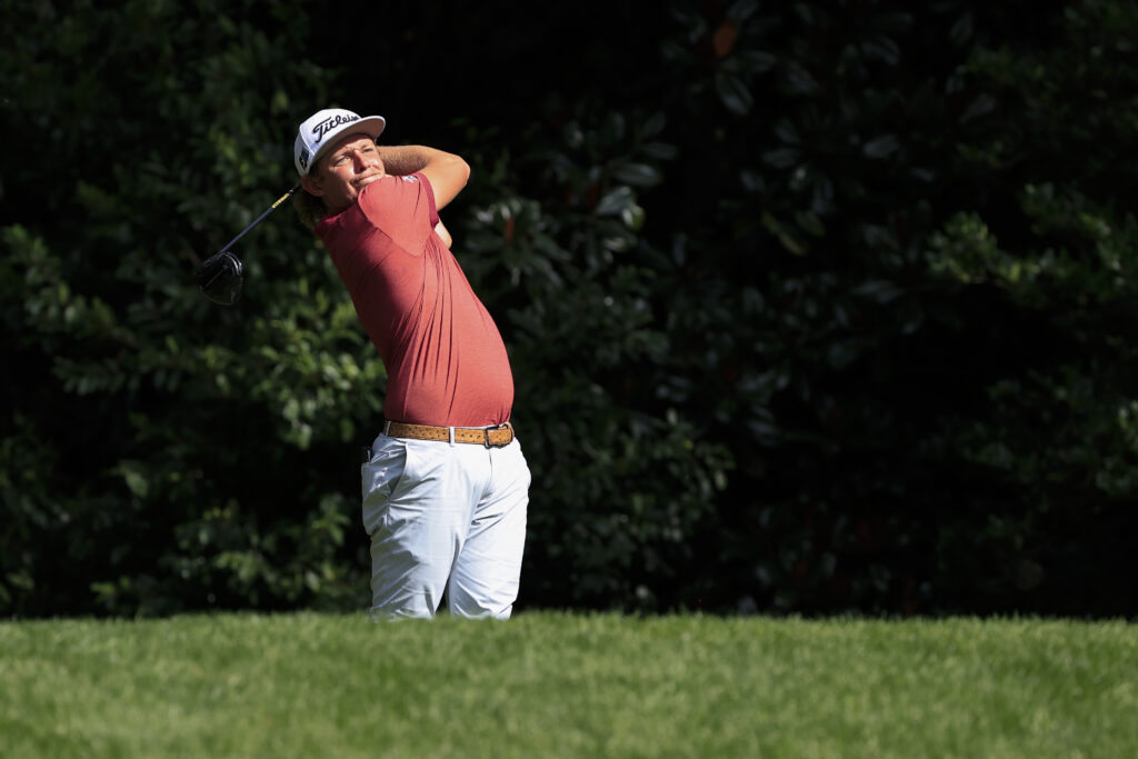Cameron Smith hits his tee shot on the 11th hole during the final round of the 2020 Masters