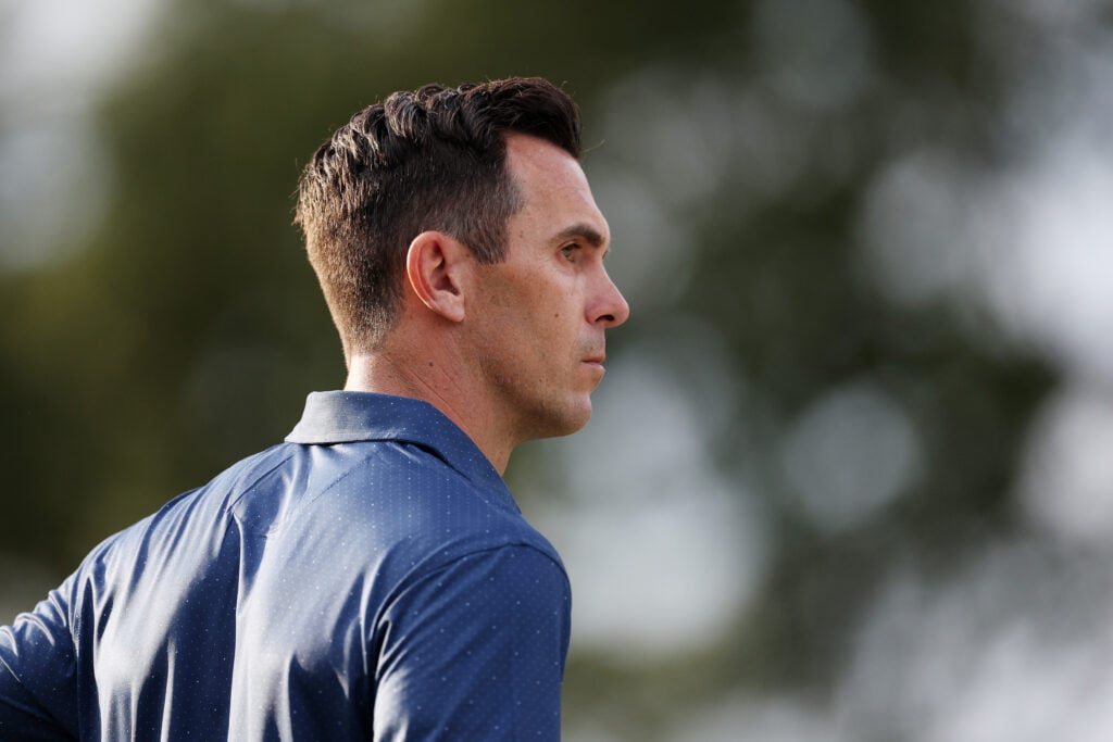 Billy Horschel looks on during the final day of the 2022 Presidents Cup